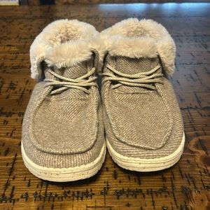 light grey Hey Dude booties